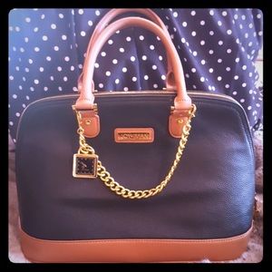 Joy & Iman Black & Tan Leather Bag/Travel Bag